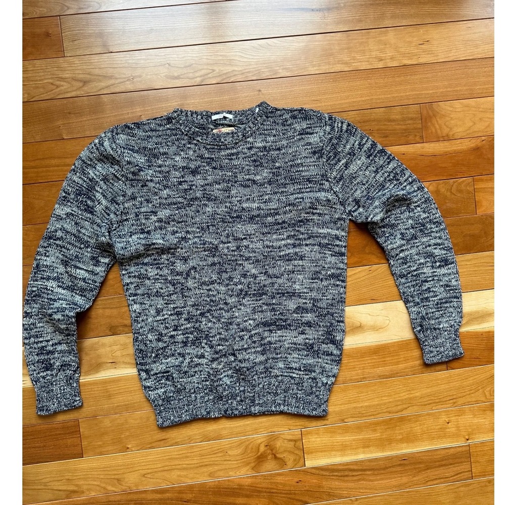 Gant Rugger Vintage Mens Navy White Marled Cotton Knit Crew Neck Sweater Large